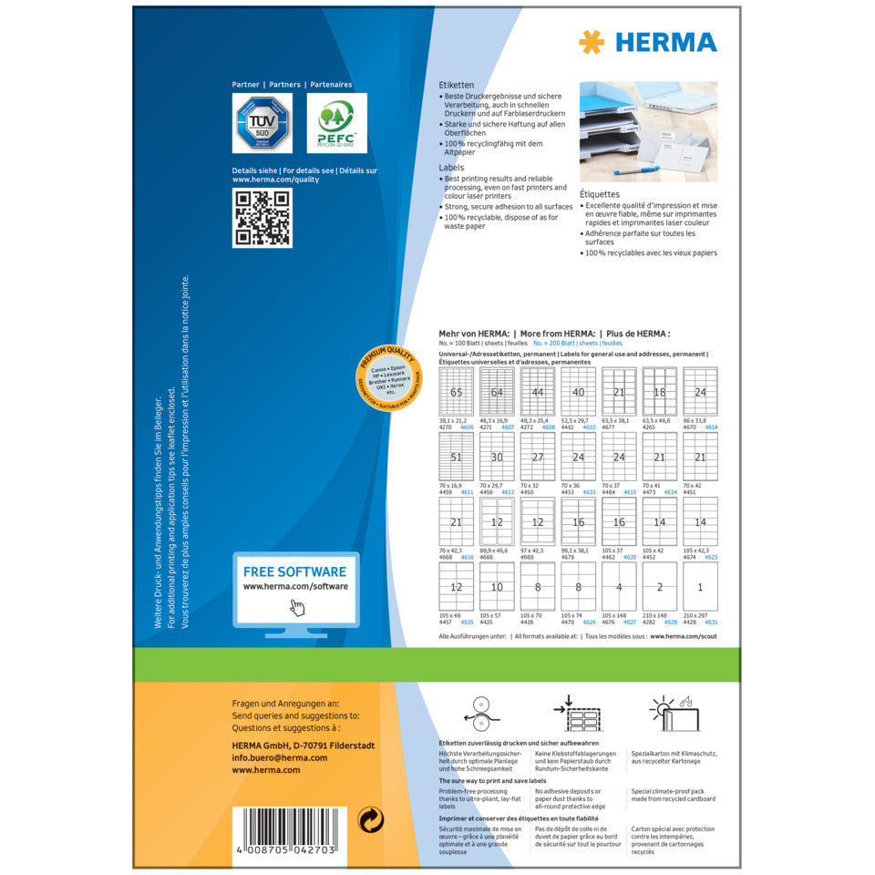 Etiketten Premium permanent, 38,1x21,2mm, 6500 Stück, weiß HERMA 4270 HERMA 4270 SuperPrint 6500 St  permanent