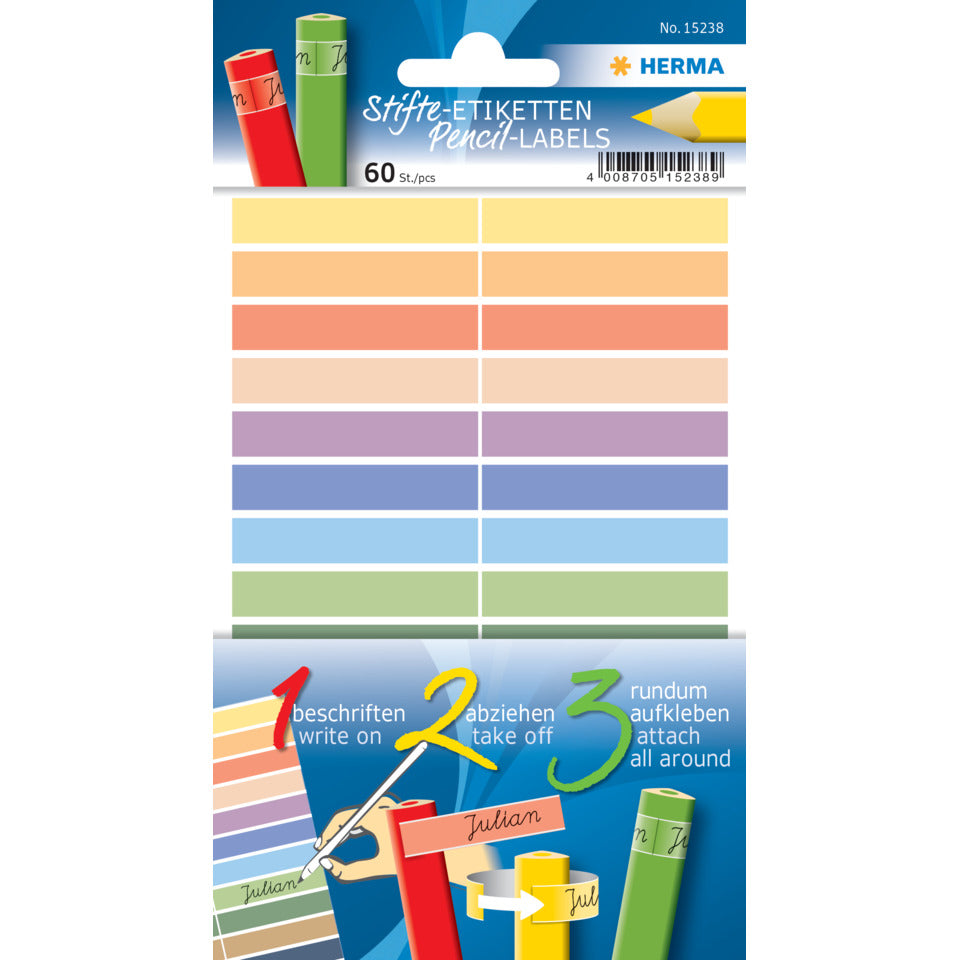 Sticker Stiftetiketten, 10x46mm, 60 Stück HERMA 15238 HERMA 15238 10mmx46mm