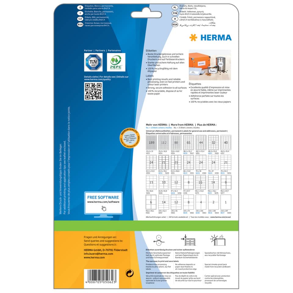 Etiketten Premium permanent, 105x74mm, 200 Stück, weiß HERMA 5062 HERMA 5062 200 Stück permanent haftend