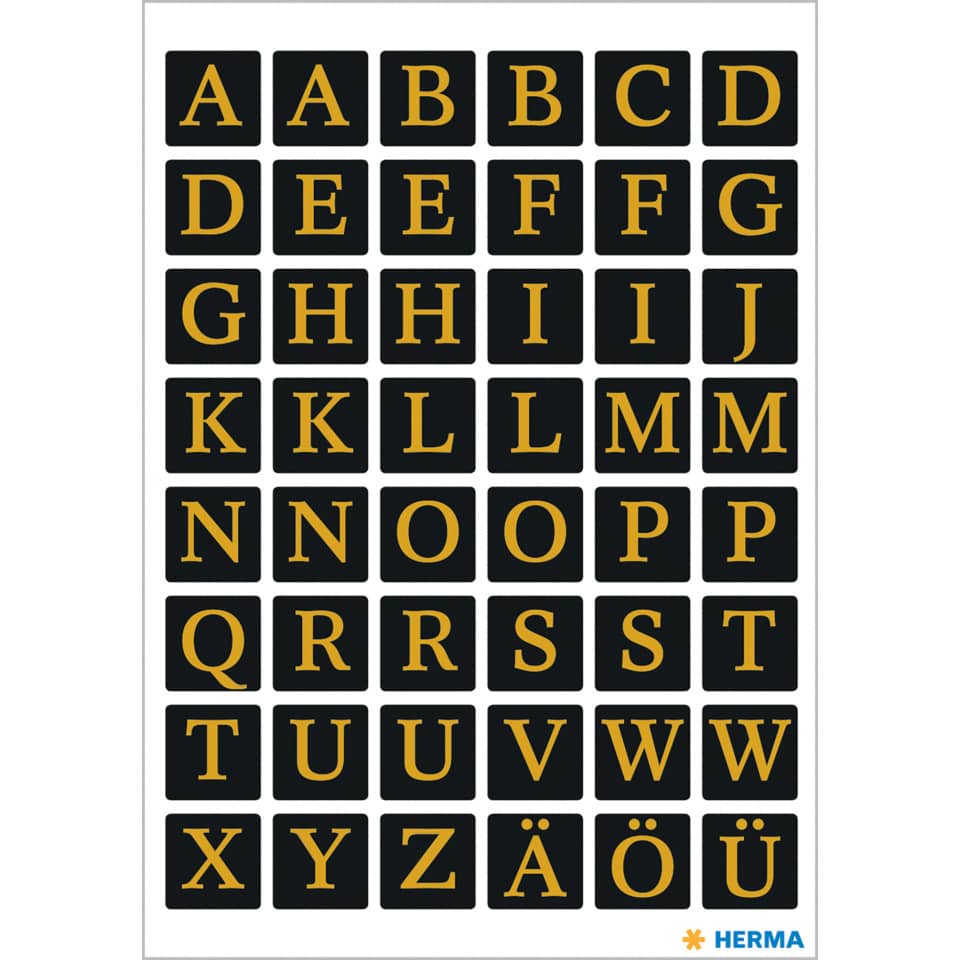 Buchstabenetikett A-Z, 13x13mm, 96 Stück, schwarz HERMA 4130 HERMA 4130 13x13 mm gold geprägt