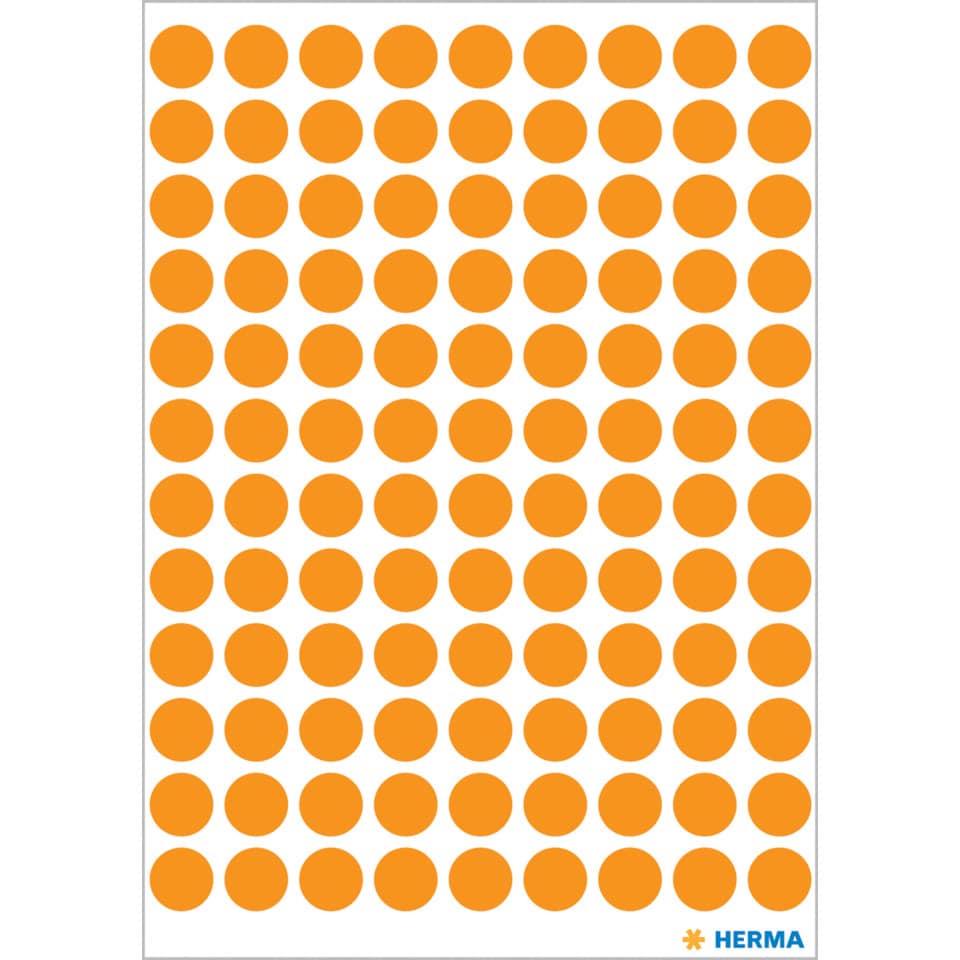 Etiketten permanent, Ø8mm, 540 Stück, leuchtorange HERMA 1844 HERMA 1844  540 Stück permanent haftend