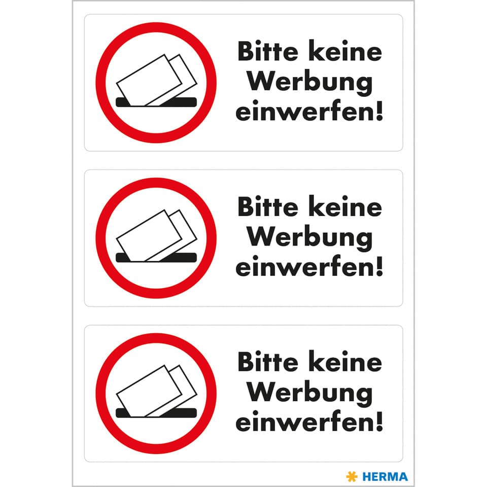 Hinweisetiketten "Bitte keine Werbung einwerfen", wetterfest, 3 Stück HERMA 5738 HERMA 5738  wetterfest 3 Stück