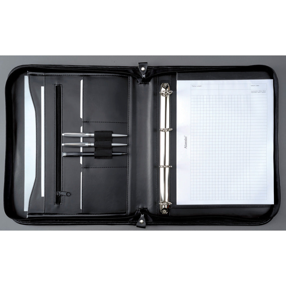 Ringbuchmappe LIMONE, 360 x 285 x 40 mm, FINEtouch-Lederimitat, schwarz ALASSIO 30043