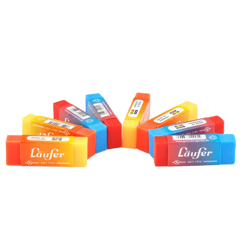 Radierer Plast Color, Kunststoff, 65x21x12 mm, zweifarbig, mit Banderole LÄUFER 12005