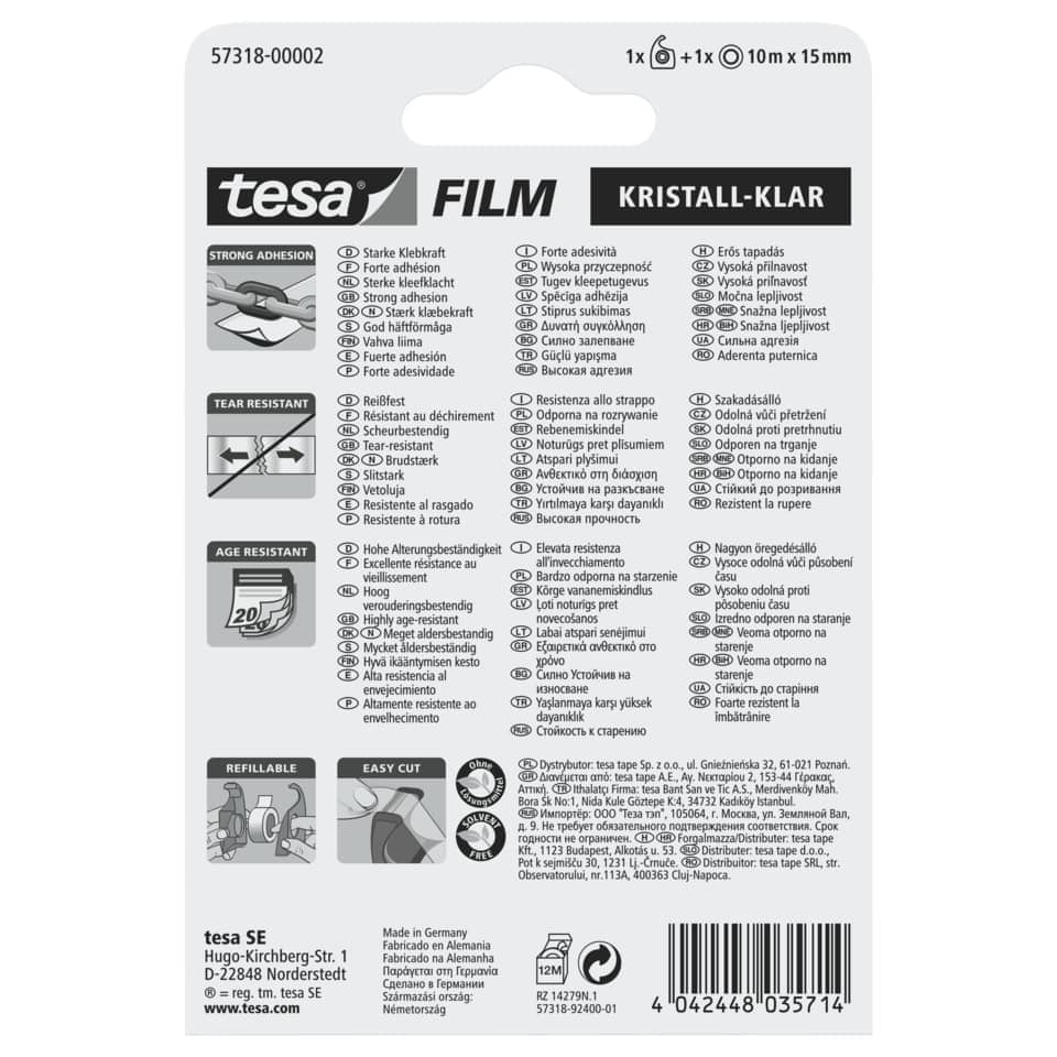 Klebefilm tesafilm® inkl. Handabroller, 10mx15mm, kristall-klar TESA 57318-00002-02 TESAFILM 57318-00002-02 m. M.