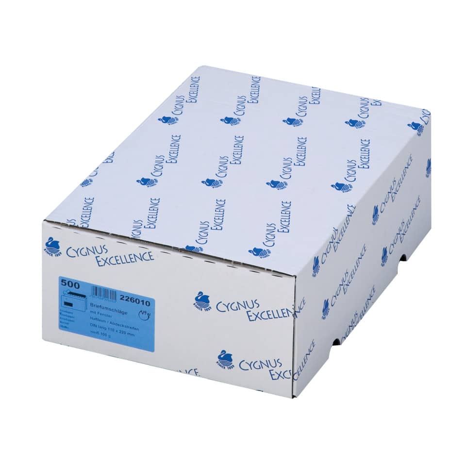 Briefumschlag mit Fenster, DIN lang, 100g/m², haftklebend, 500 Stück, weiß CYGNUS EXCELLENCE 30007246 CYGNUS EXCELLENCE 30007246 500ST