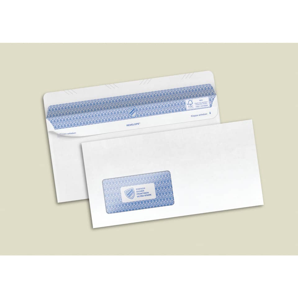 Briefumschlag mit Fenster - Revelope®, DIN lang, 90g/m², 500 Stück, weiß PROFESSIONAL 30051798