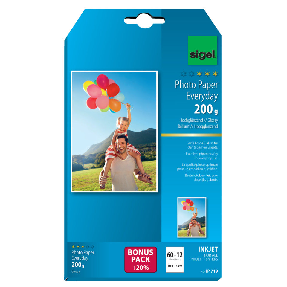 Inkjet Fotopapier Everyday, 10 x 15cm, 200g/m², 60+12 Blatt SIGEL IP719 SIGEL IP719 Everyd10x15cm 200g