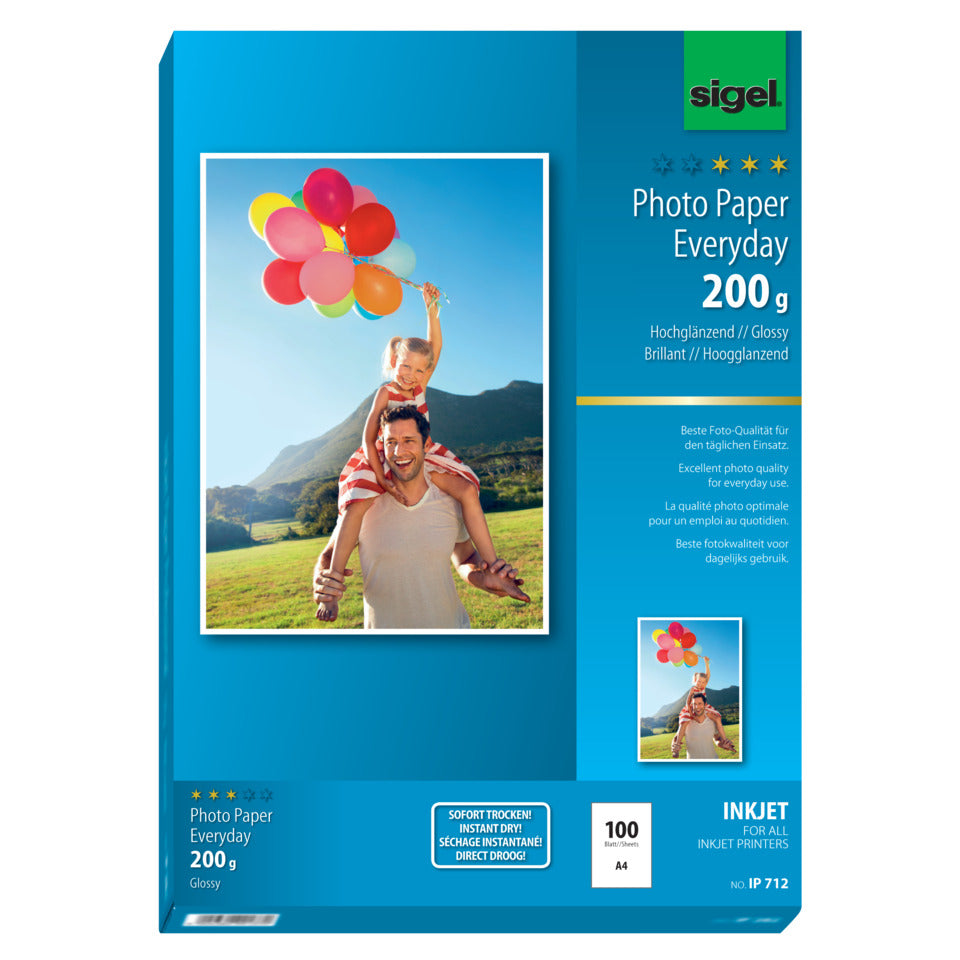 Inkjet Fotopapier Everyday, A4, 200g/m², 100 Blatt, weiß SIGEL IP712 SIGEL IP712 Everyday 200g