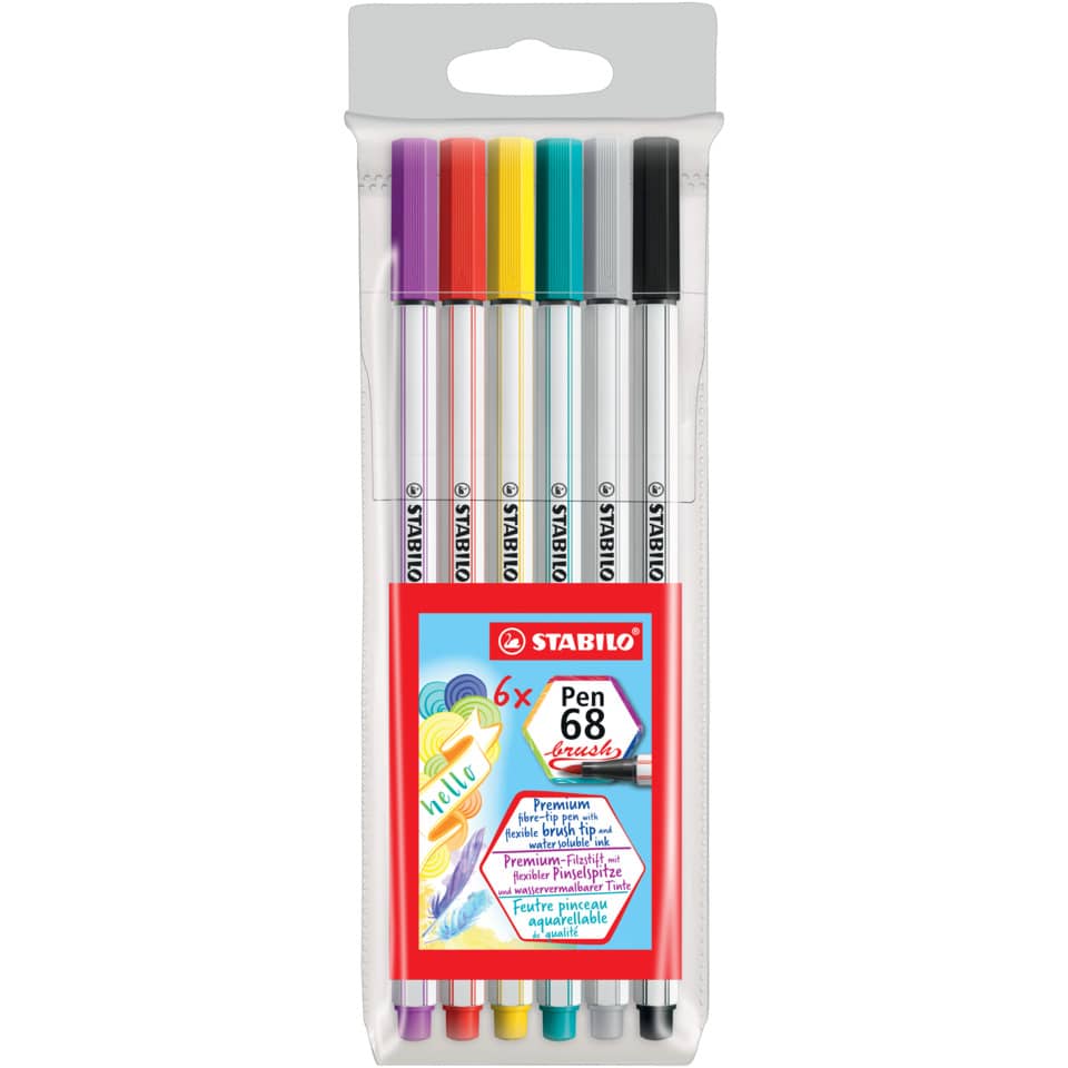 Faserschreiber mit Pinselspitze Pen 68 brush, Etui mit 6 Stiften STABILO 568/06-11
