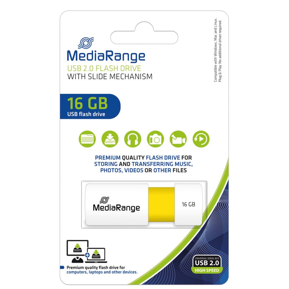 USB Stick 2.0, 16 GB, gelb MEDIARANGE MR972 MEDIARANGE MR972 2.0/DT50/16GB