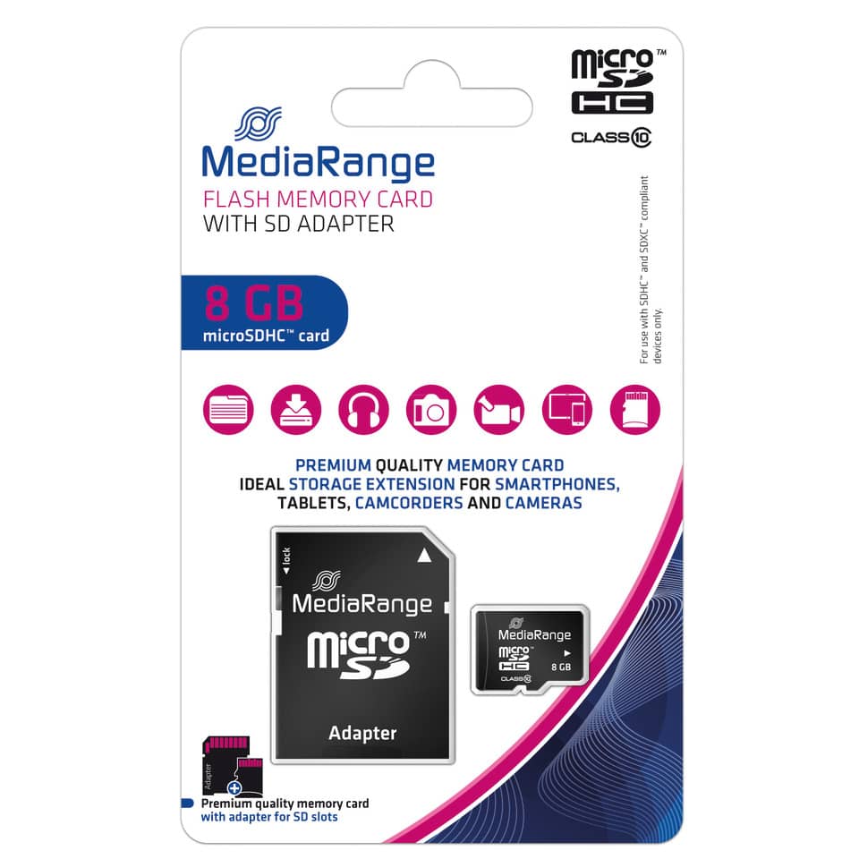 Speicherkarte MicroSDHC 8GB   Class10 MEDIARANGE MR957 MEDIARANGE MR957 Class10