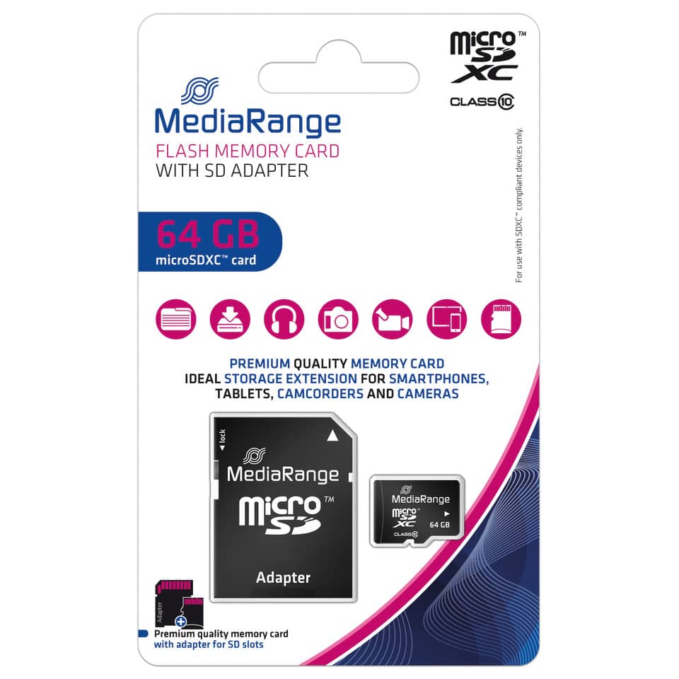 Speicherkarte MicroSDHC 64GB Class10  /3413490 MEDIARANGE MR955
