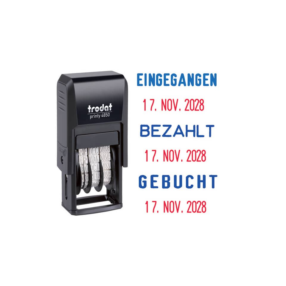 Datumstempel Printy mit Lagertext GEBUCHT TRODAT 4850/L7 TRODAT 4850 L7 GEBUCHT Fixtext