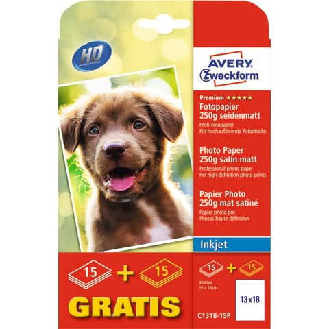 C1318-15P Inkjet Fotopapier - 13x18 cm, seidenmatt, 250 g/qm, 15 + 15 Blatt
