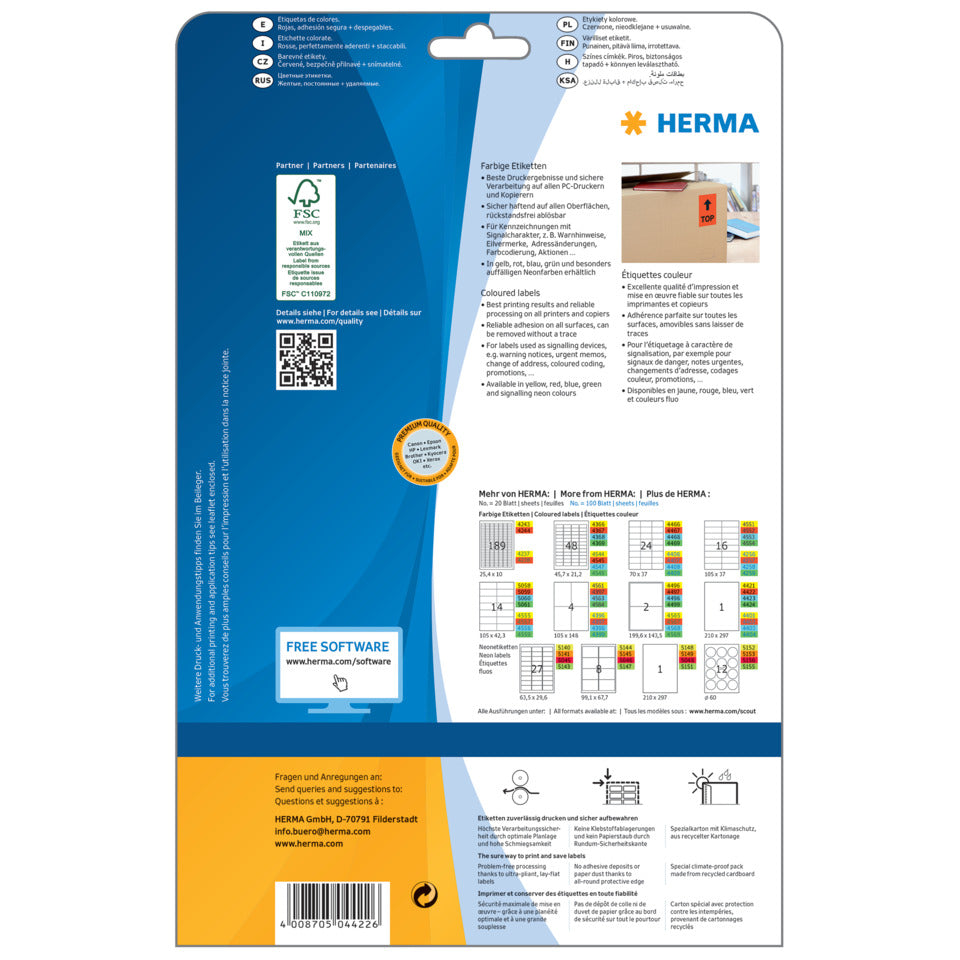 Etiketten ablösbar, 210x297mm, 20 Stück, rot HERMA 4422 HERMA 4422 SuperPrint