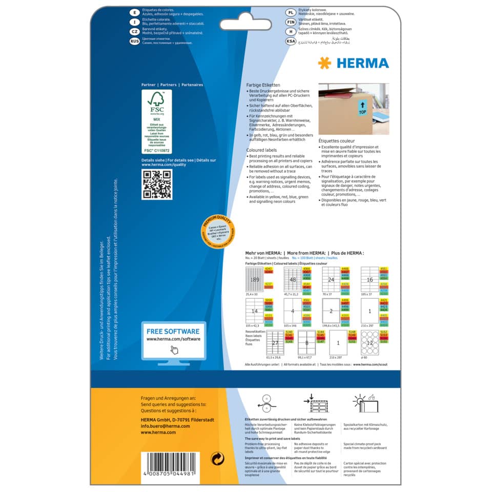 Etiketten ablösbar, 199,6 x 143,5 mm, 40 Stück, blau HERMA 4498 HERMA 4498  40 Stück