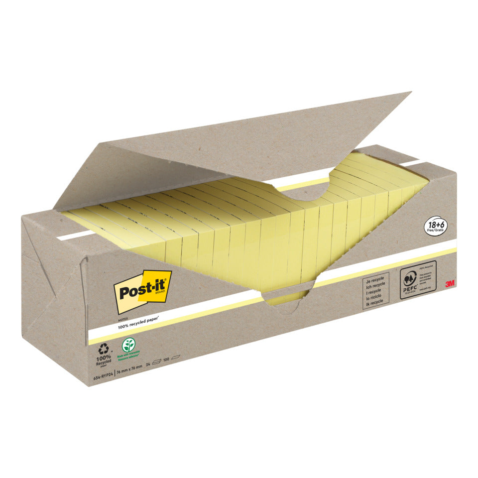 Haftnotizblock Recycling Notes Promotion, 76x76cm, 24x100 Blatt POST-IT 654-RYP24 POST-IT 654RYP24 UWF 18+6