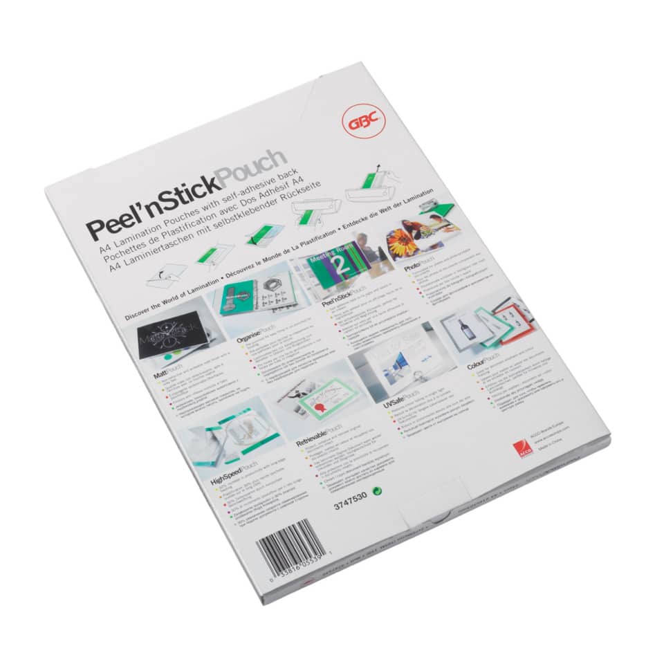 Laminiertasche Peel'n'Stick, A4, 125 Micron, glänzend, 100 Stück, glasklar GBC 3747243 GBC 3747243 100ST
