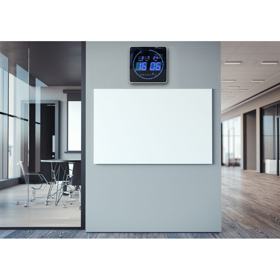 Wanduhr LED FLO schwarz mit Datums-, Wochentags- und Temperaturanzeige UNILUX 400124566 UNILUX 400124566 Flo Digital