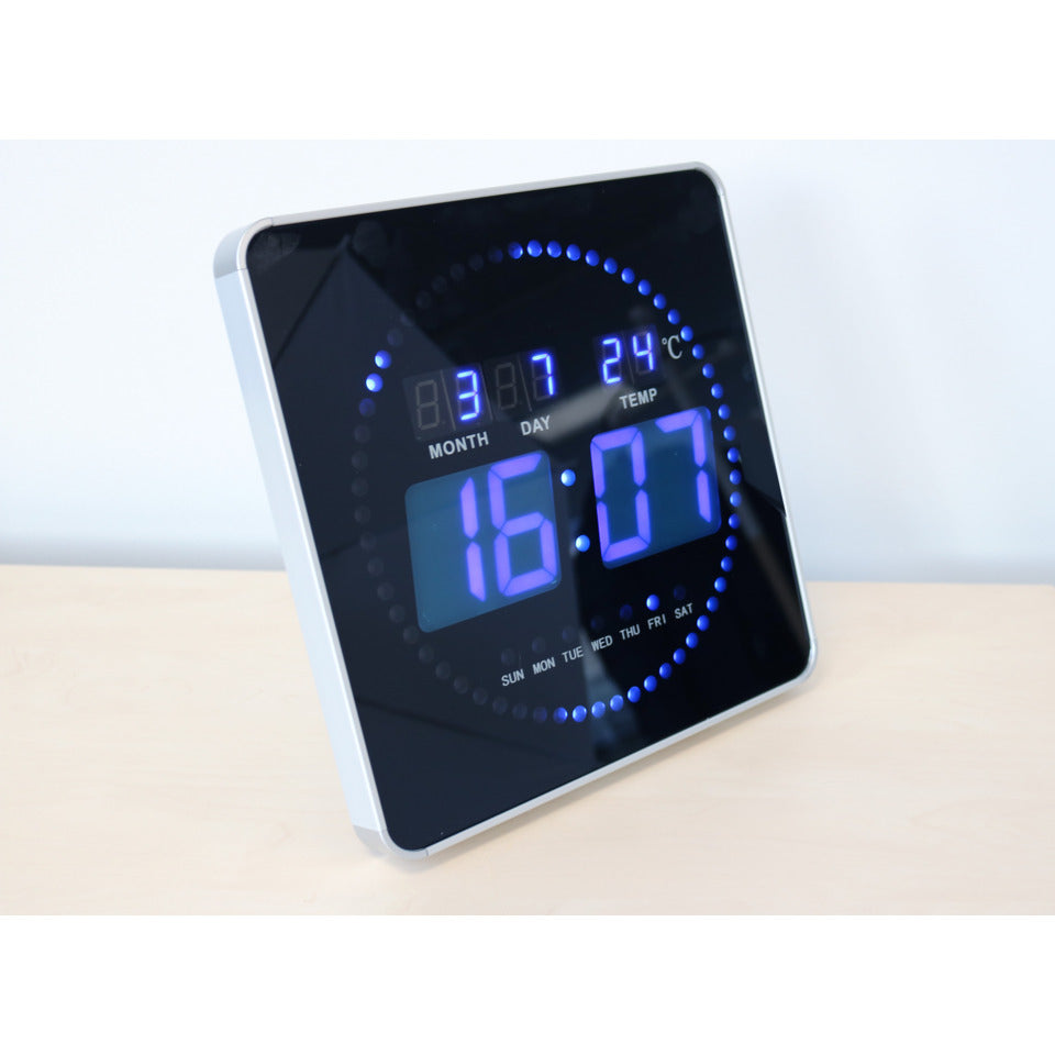 Wanduhr LED FLO schwarz mit Datums-, Wochentags- und Temperaturanzeige UNILUX 400124566 UNILUX 400124566 Flo Digital