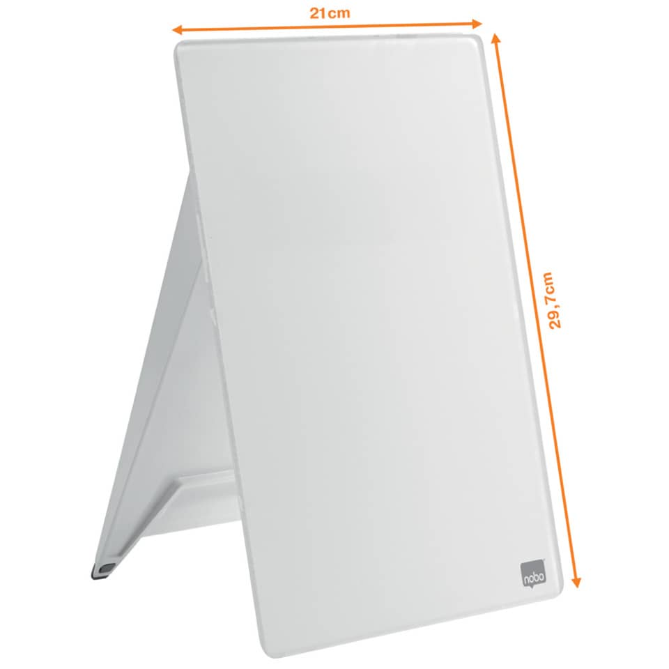 Glas Desktop-Notizboard, A4, aufstellbar, mit Dokumentenklammer, weiß NOBO 1905173