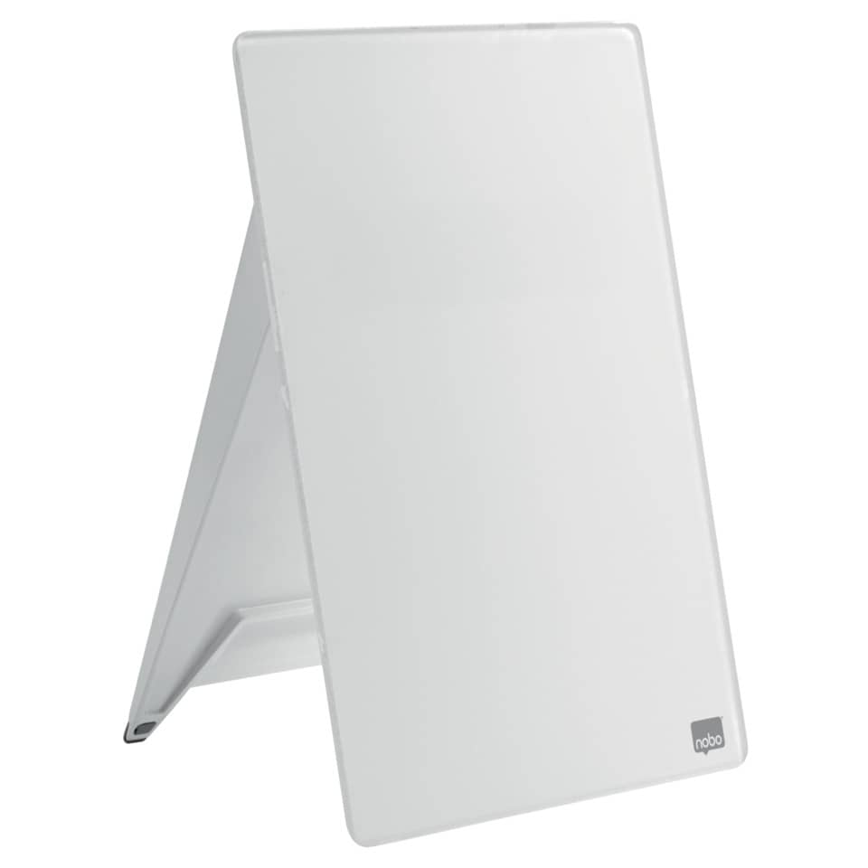 Glas Desktop-Notizboard, A4, aufstellbar, mit Dokumentenklammer, weiß NOBO 1905173