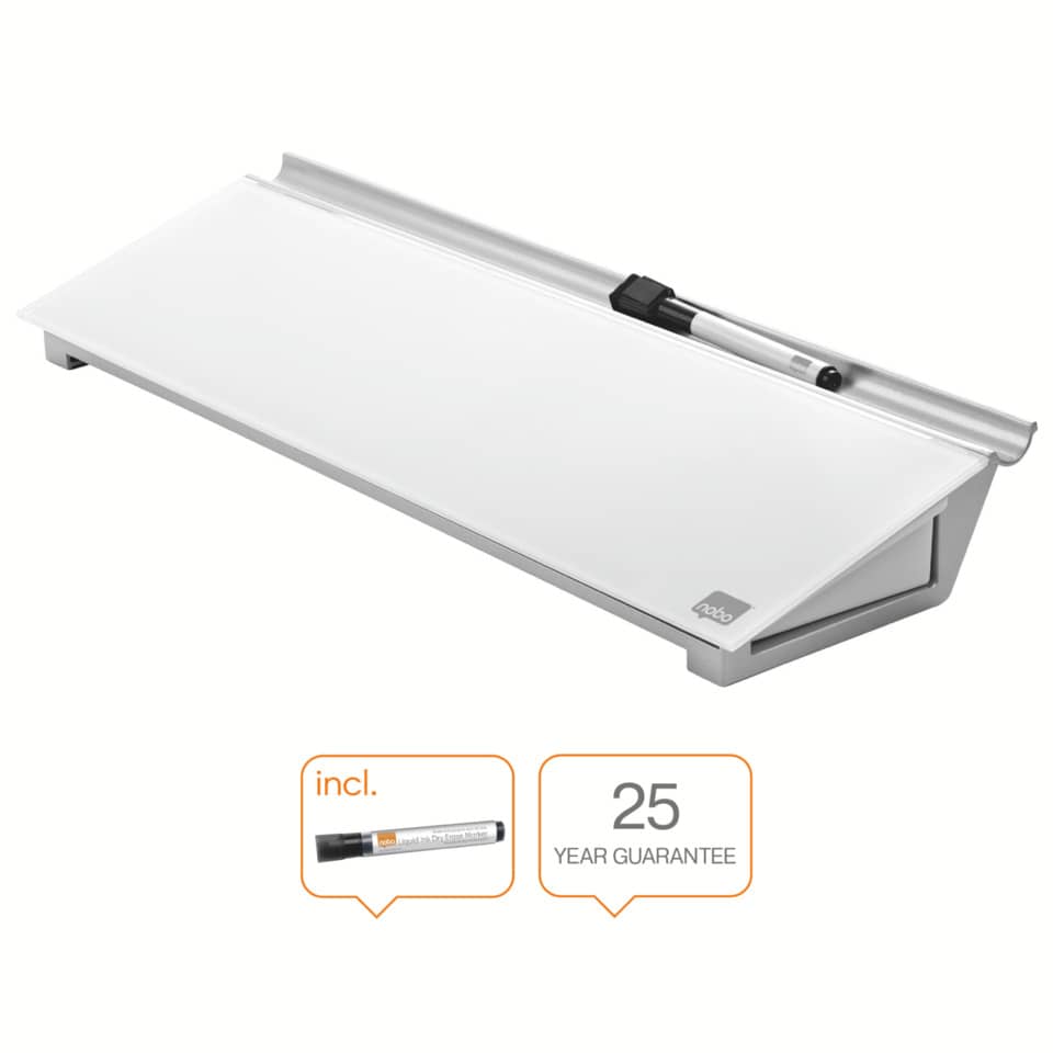 Glas Desktop-Memoboard, Glas/Aluminium, 460 x 140 x 60 mm, weiß NOBO 1905174