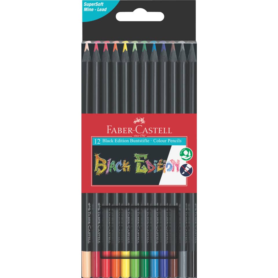 Farbstifte Black Edition, 12 Stück, sortiert FABER CASTELL 116412