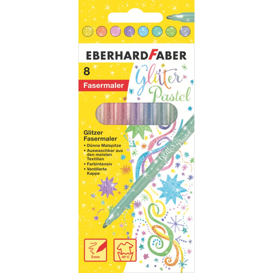 Fasermaler Glitter Pastell, 8 Stück, sortiert EBERHARD FABER 551009