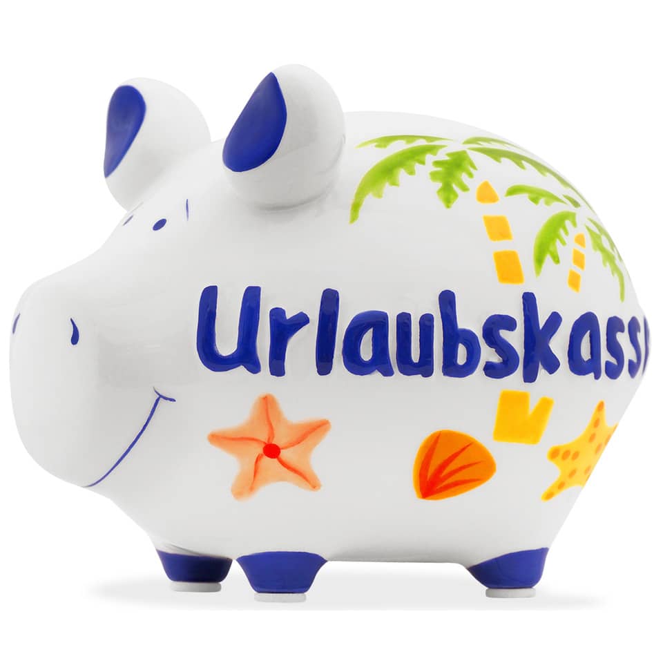 Sparschwein klein "Urlaubskasse", 12,5 x 9 x 9 cm, Keramik KCG 10028815 KCG 101729/10028815 Urlaubskasse