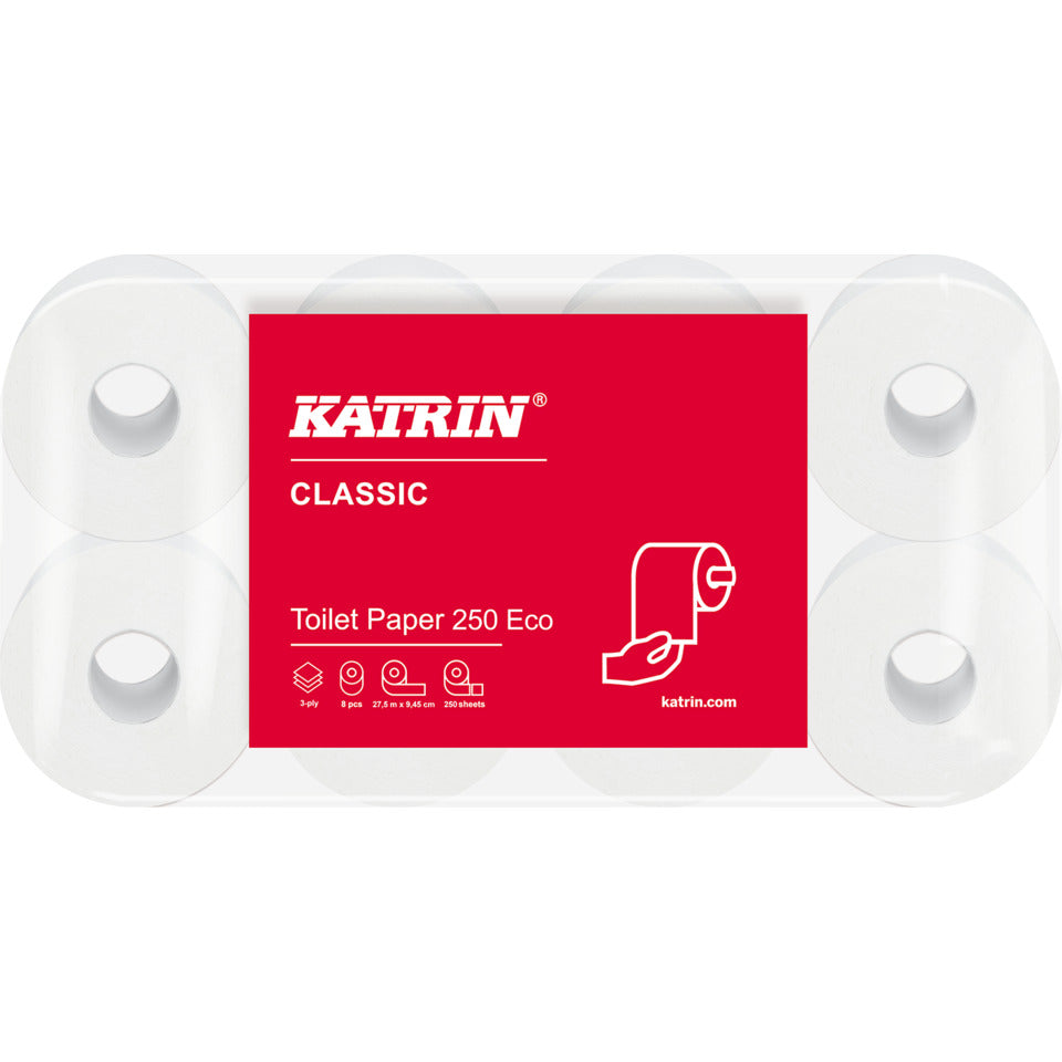 Toilettenpapier Classic Eco, 3-lagig, 8 Rollen á 250 Blatt, weiß KATRIN 11841 KATRIN 11841  8x250Bl