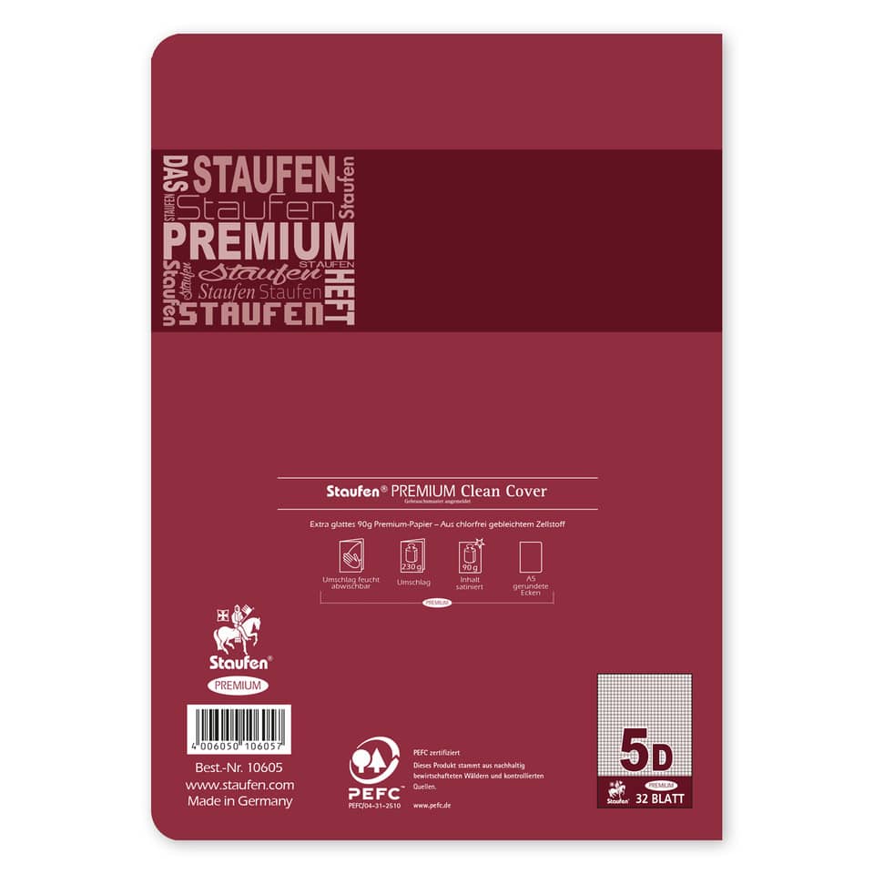 Heft, A5, 90g/m², 32 Blatt, Lin.5, kariert STAUFEN PREMIUM 734010605