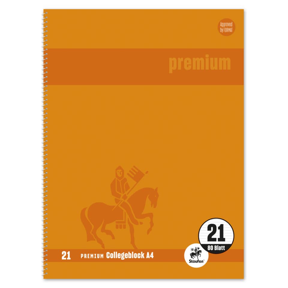 Collegeblock, A4, 90g/m², 80 Blatt, Lin.21, liniert, orange STAUFEN PREMIUM 734451377 STAUFEN PREMIUM 734451377 mit Rand innen