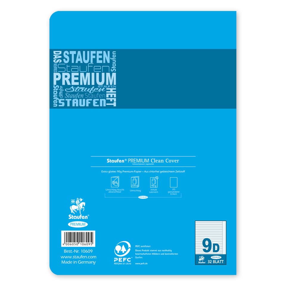 Heft, A5, 90g/m², 32 Blatt, Lin.9, liniert mit Rand STAUFEN PREMIUM 734010609