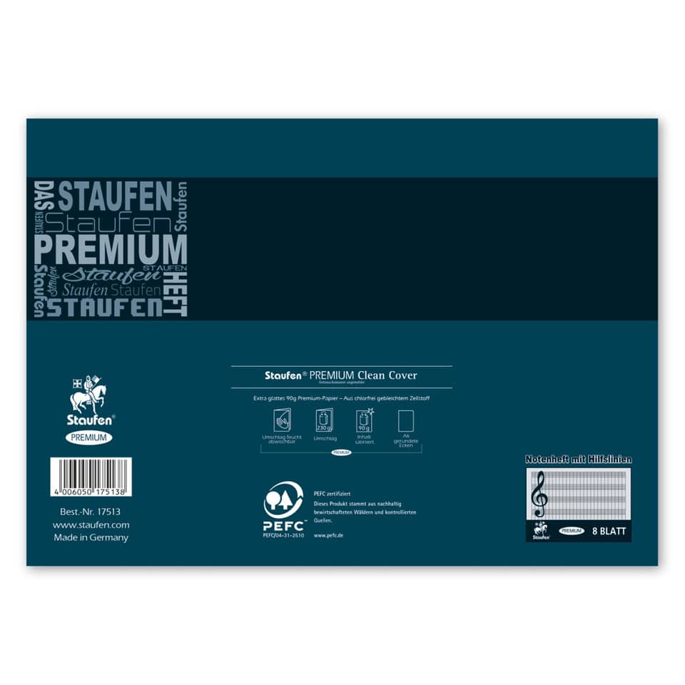 Notenheft Academy, A5 quer, 8 Blatt, 6 Noten STAUFEN PREMIUM 734017513