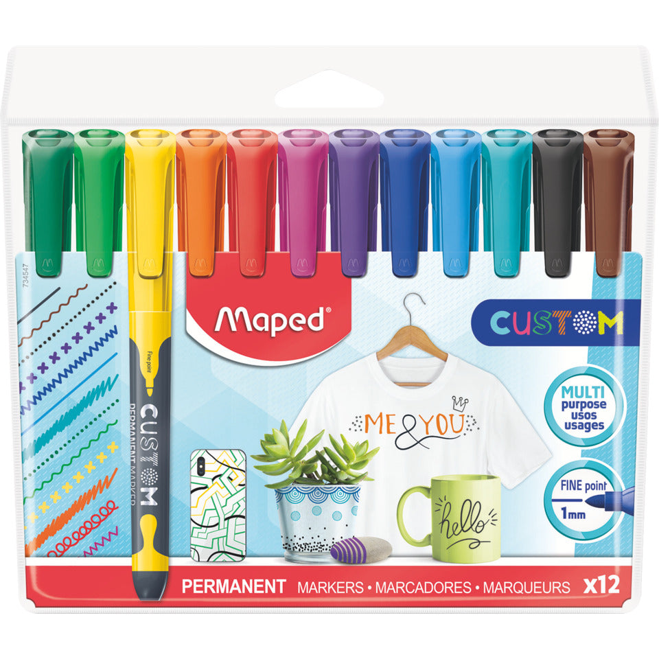 Permanent Kreativ-Marker Custom, 1 mm, 12 Stück, sortiert MAPED M734547 MAPED 734547 Blisterkarte