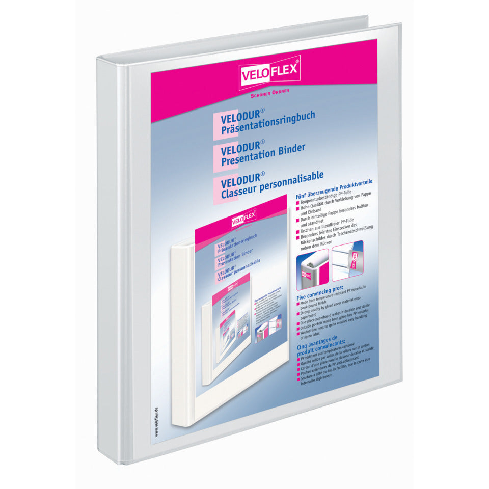 Präsentationsringbuch Velodur®, A4, 2-Ring, 15mm, weiß VELOFLEX 1144190 VELOFLEX 1144 190 A4/2R/15mm
