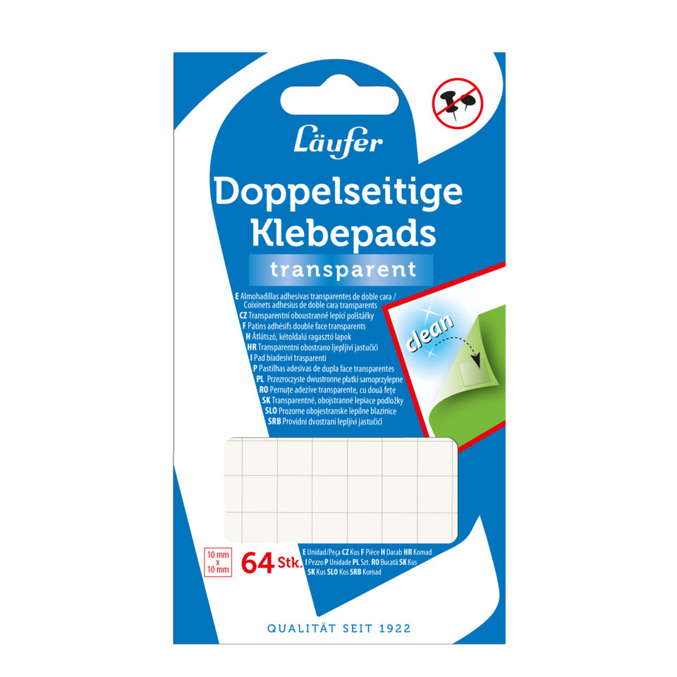 Klebestücke, doppelseitige Klebepads transparent 64 Stück je 10x10mm LÄUFER 99150 LÄUFER 99150/99250 10x10mm