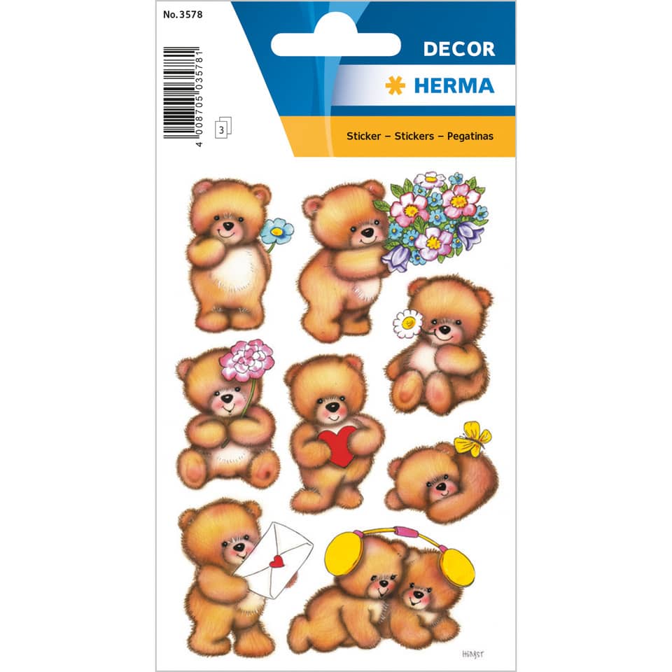Sticker Bären mit Blumen, 24 Stück HERMA 3578