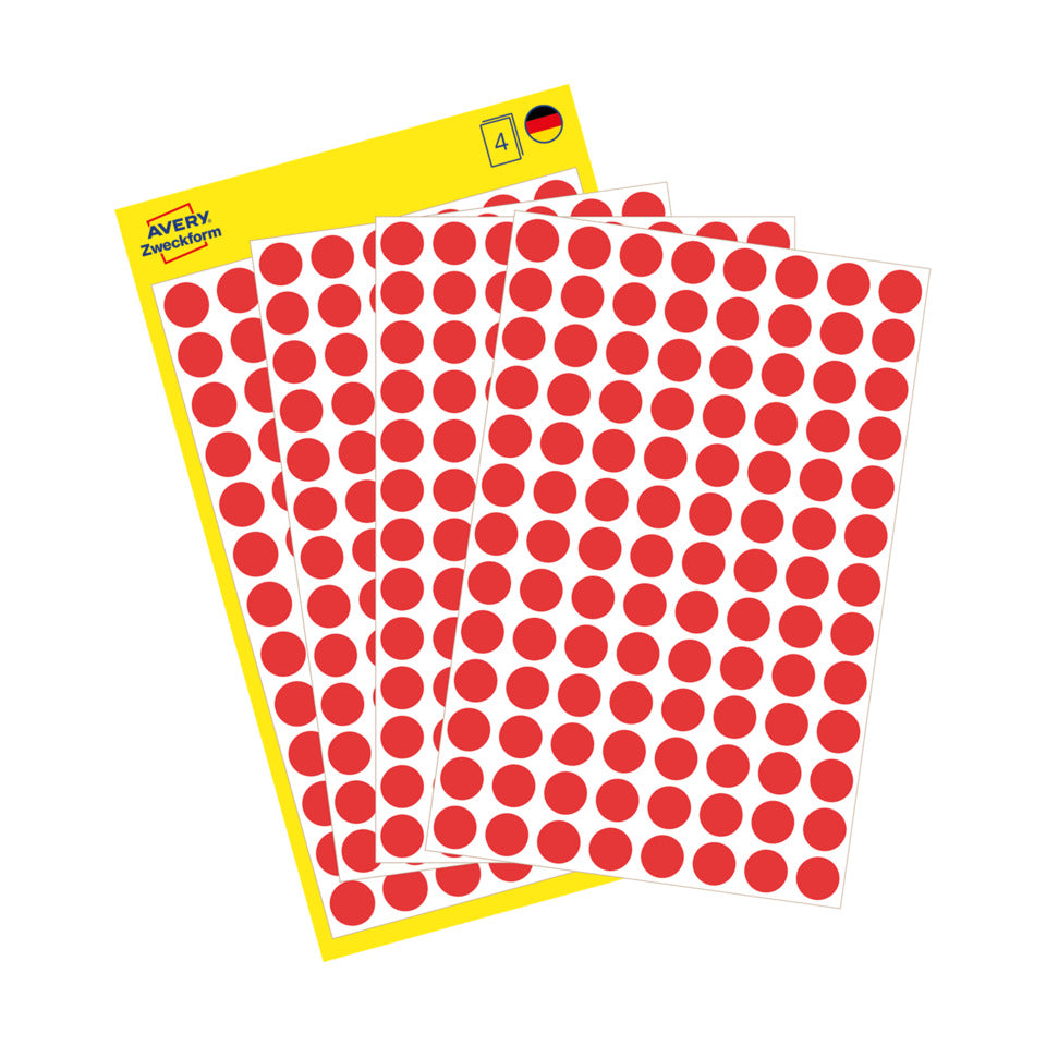 Markierungspunkte, Ø8mm, 416 Stück, rot AVERY ZWECKFORM 3010 ZWECKFORM 3010 permanent haftend