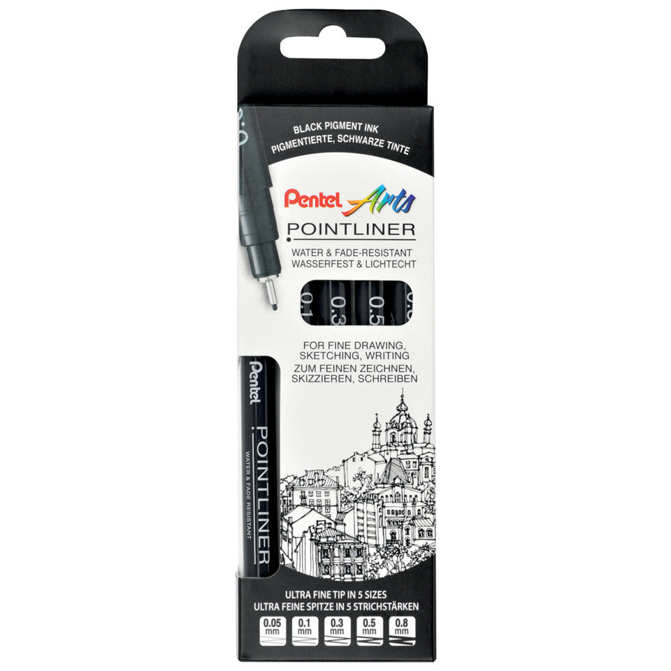 Fineliner S20P permanent, pigmentierte Tinte, 5 Stück sortiert, schwarz PENTEL S20P-5