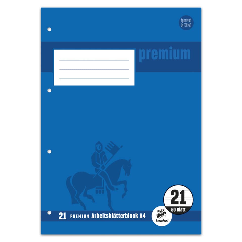 Arbeitsblock, A4, 90g/m², 50 Blatt, Lin.21, liniert STAUFEN PREMIUM 734044241