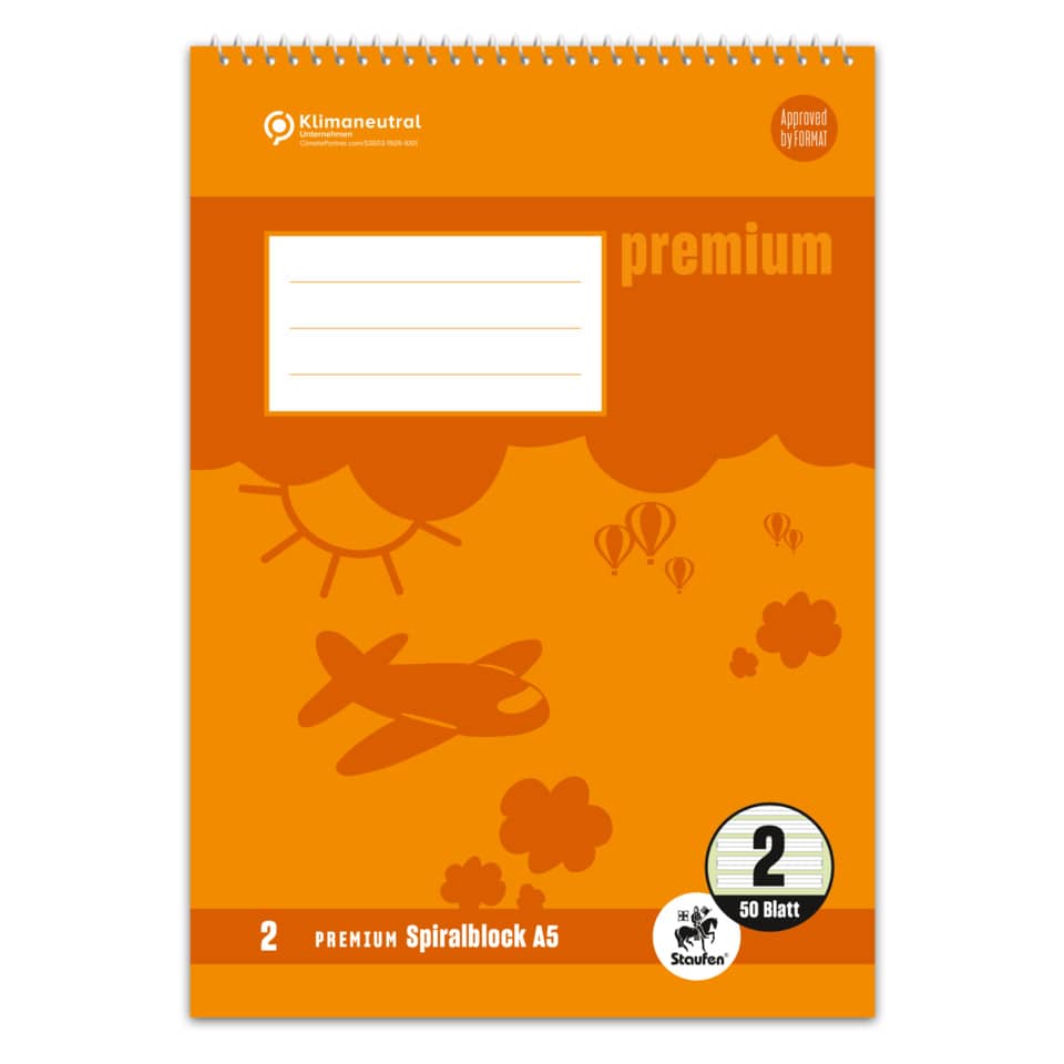 Spiralblock 2.Schuljahr, A5, 40 Blatt, Lin.2, grau STAUFEN PREMIUM 734042102 STAUFEN PREMIUM 734042102 2.Schuljahr