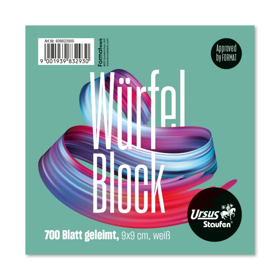 Zettelklotz, 9 x 9 x 9cm, 700 Blatt, weiß URSUS STYLE 608823000 URSUS 608823000 70g  9x9x9 cm
