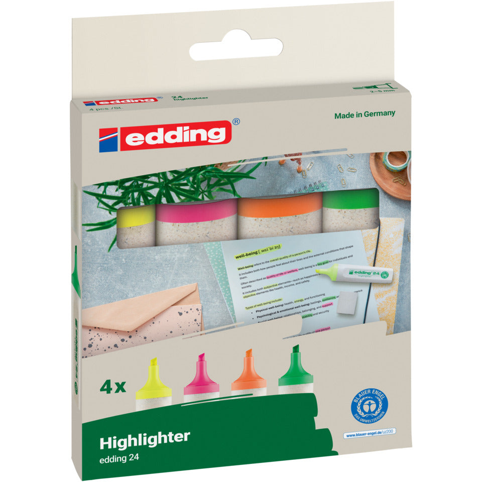 Textmarker EcoLine, 2-5 mm, 4 Farben, sortiert EDDING 4-24-4 EDDING 24/4S 24-4  nachfüllbar