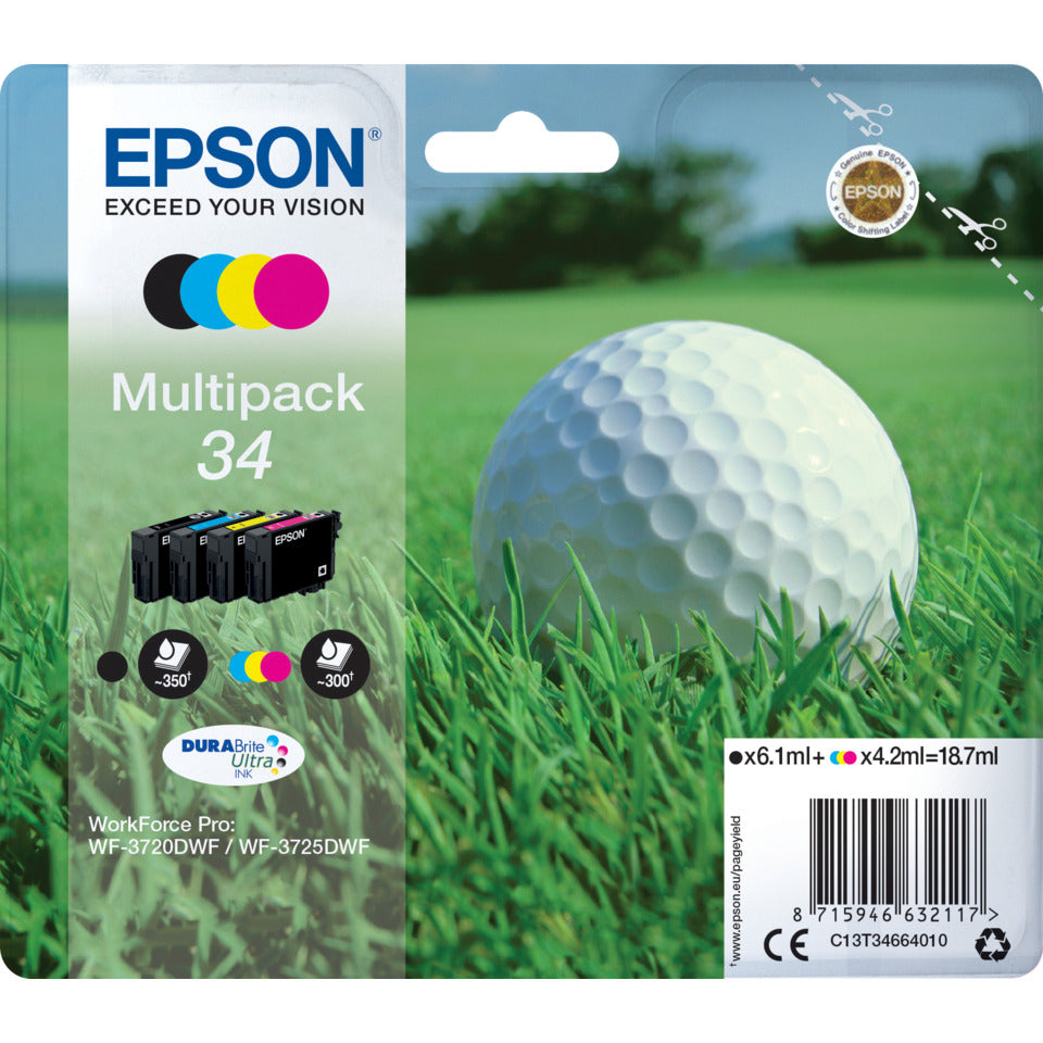 Inkjetpatrone Nr.34 schwarz, cyan, magenta, yellow   Multipack EPSON C13T34664010 EPSON C13T34664010 Multipack