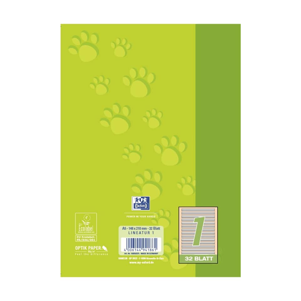 Heft 1.Schuljahr, A5, 90g/m², 32 Blatt, Lin.1, liniert OXFORD 100050375