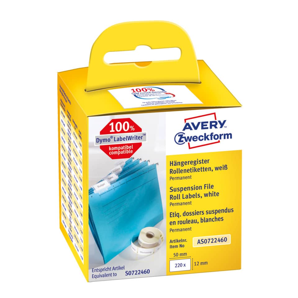 Rollen-Etiketten permanent, 12x50mm, 220 Stück, weiß AVERY ZWECKFORM AS0722460 ZWECKFORM AS0722460 permanent