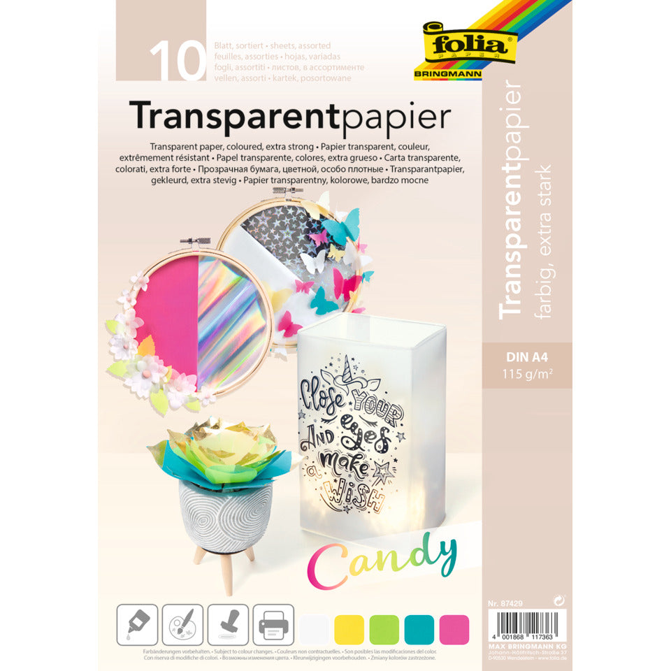 Transparentpapier Uni, A4, 10 Blatt, sortiert FOLIA 87429 FOLIA 87429 115g Candy
